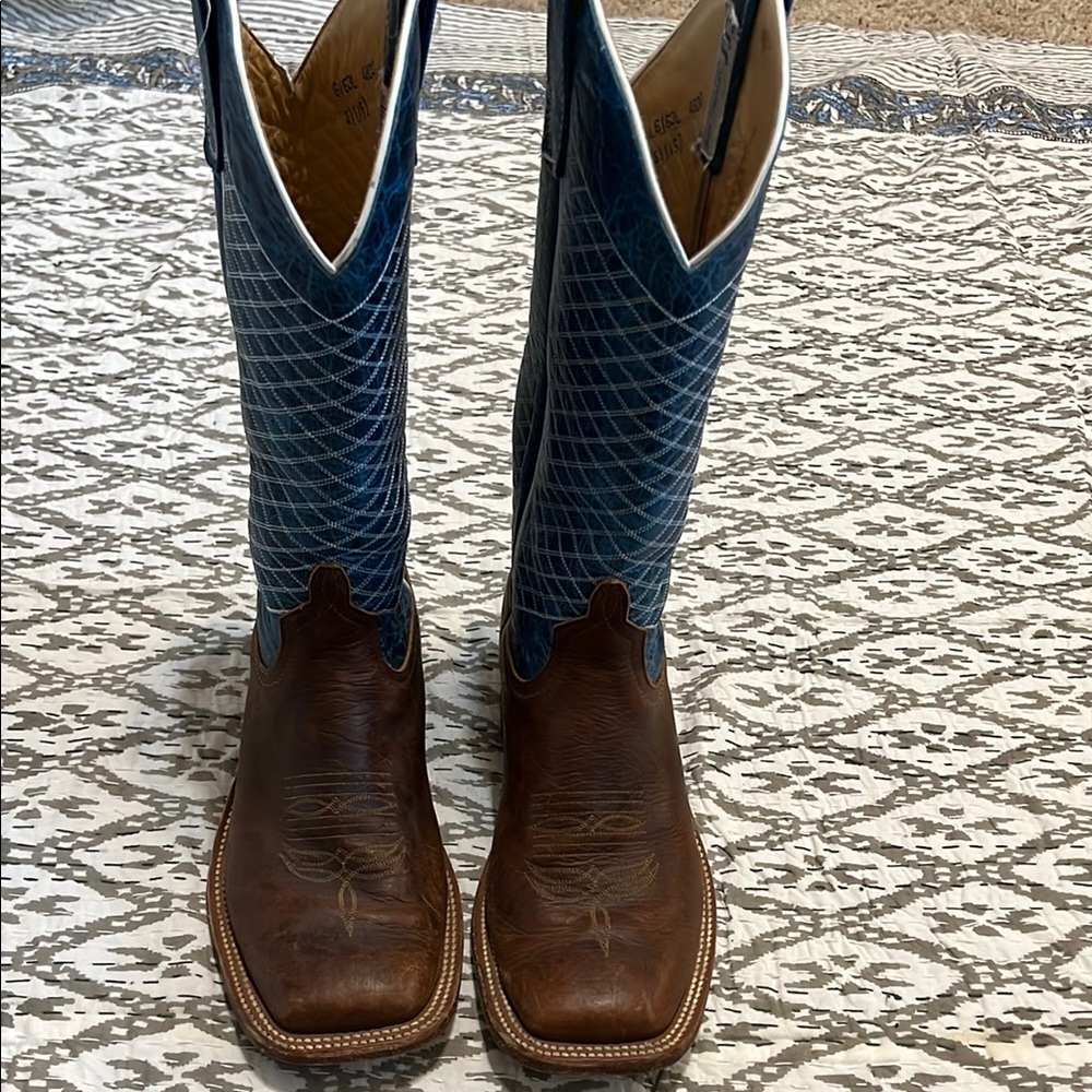 Men's Leather Anderson Bean Brown and Blue Cowboy Boots 8